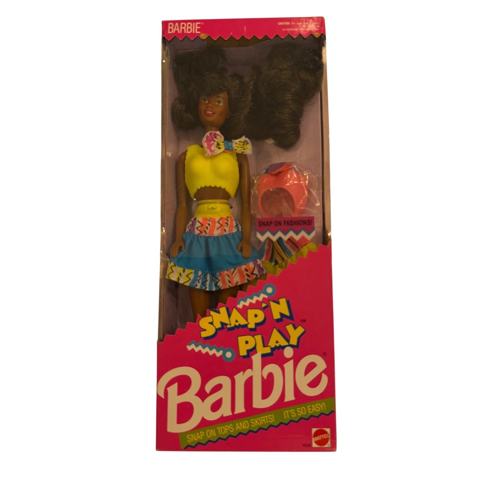 Vintage 1991 Snap 'N Play Barbie Doll Mattel 3556 African American NRFB 90s Toy